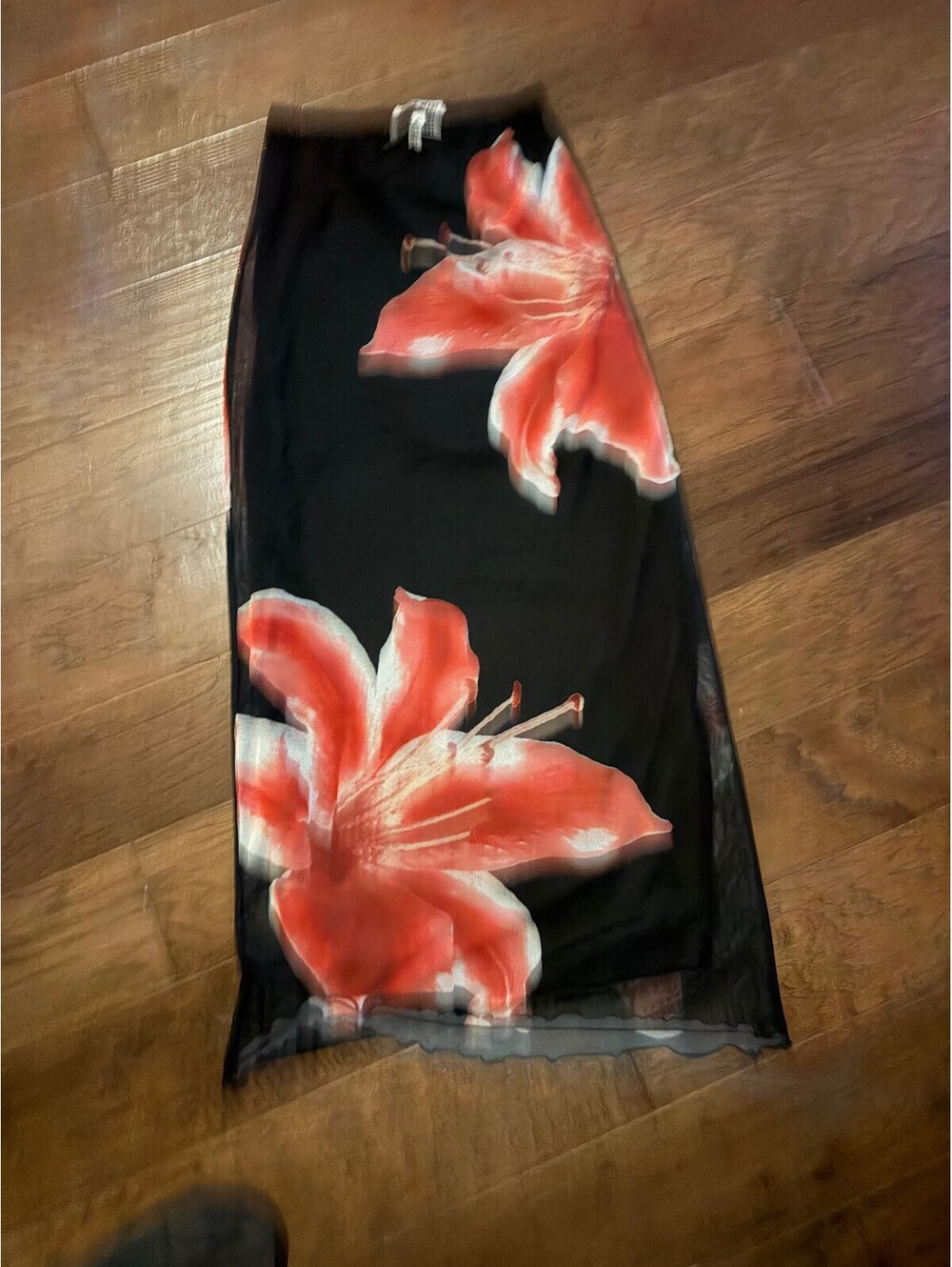 Derek Heart Black Skirt with Large Red Floral Print, Size XS